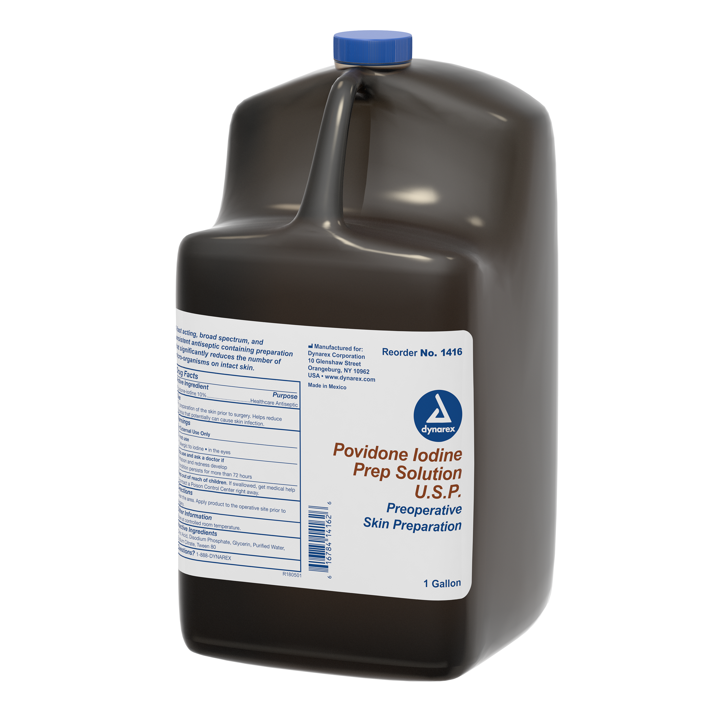Solution Povidone-Iodine (PVP) Skin Prep Dynarex 1 gal. Jug 10% Strength (1/EA 4/CS) by Dynarex Corporation  ID 1416